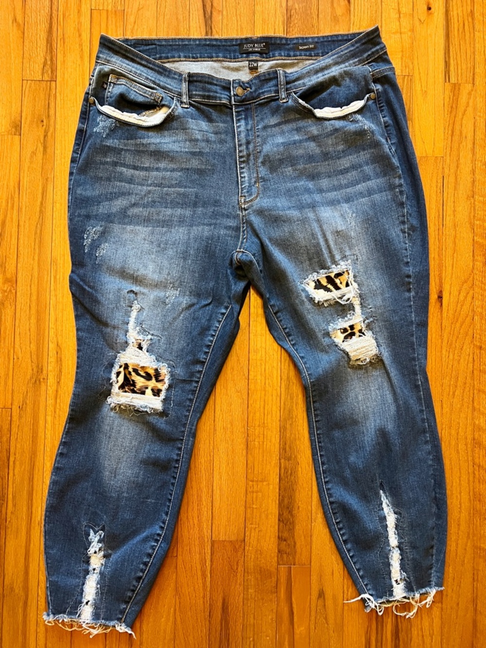Judy Blue Distressed Skinny Jeans with Leopard Patches